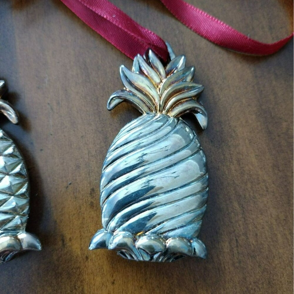 Lenox Williamsburg Pineapple Silverplate Ornaments Set Of 3 w/ Box, Silver Gold - Picture 7 of 9